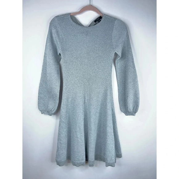 J Crew Lurex Twist Back Dress Silver Gray Midi Wool Blend Party Short Size XXS - Picture 1 of 13